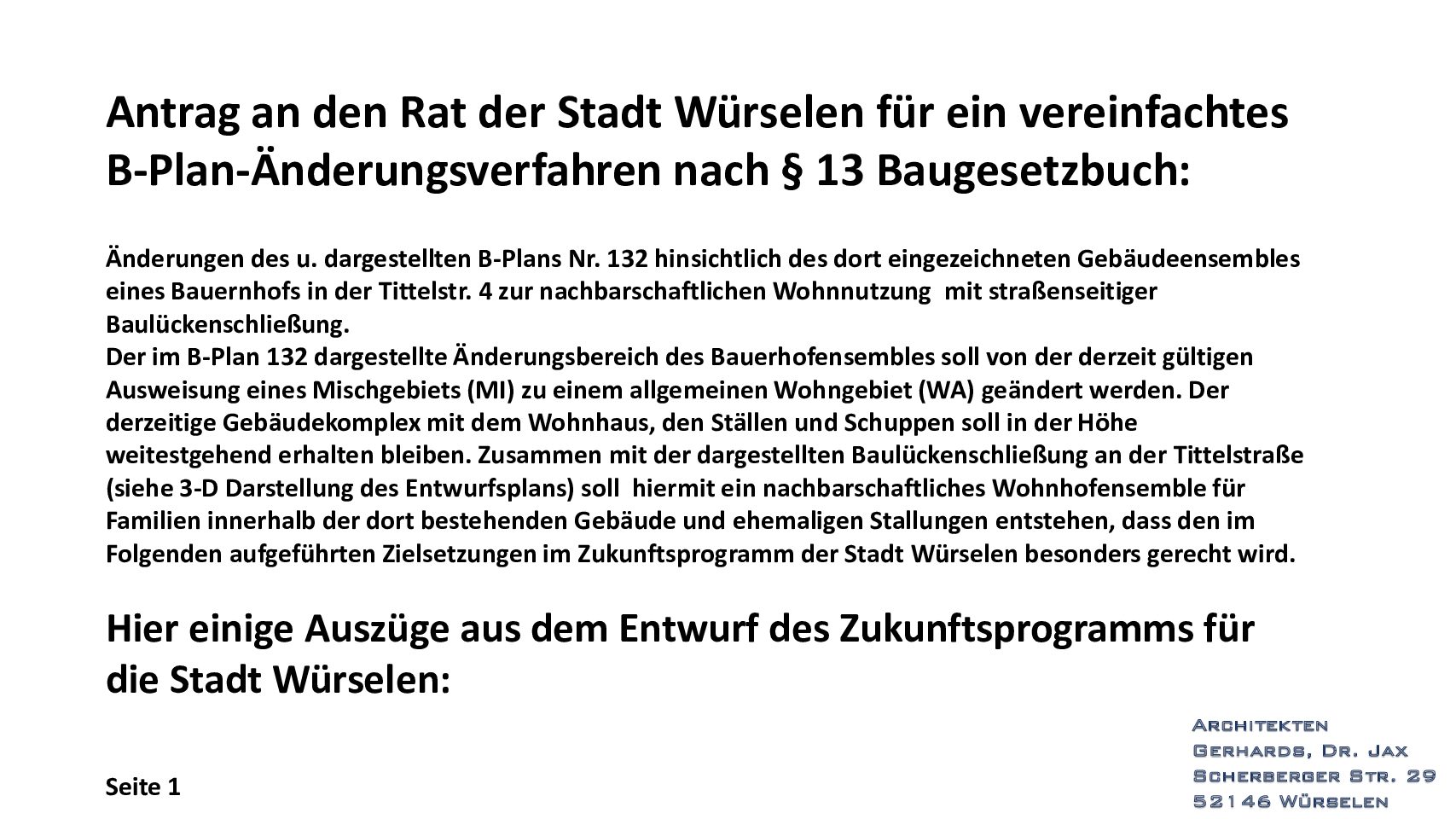 Antrag Auf Ein Vereinfachtes B-Planänderungsverfahren An Die Stadt ...